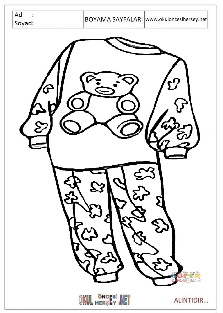 Çocuklar İçin Esofman-pijama Boyama Sayfaları 